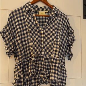 MAEVE Anthropologie Blue Checkered Women's Top